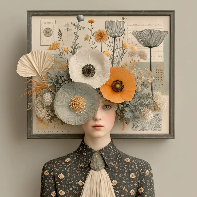Flower Person Holding Frame AI Art Exhibition Poster