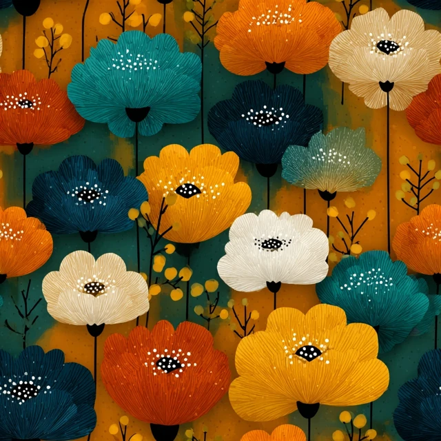 Retro Floral Pattern Warm Colors Flowers
