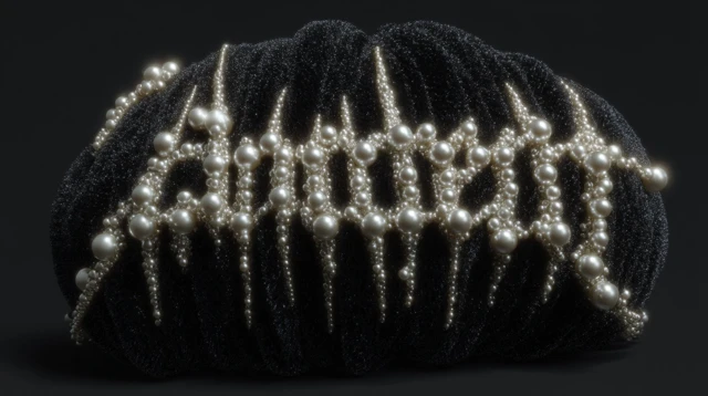 White Pearls on Black Fabric Annteet Design