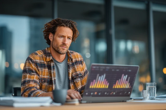 Young Finance Intern Analyzing Charts at Office