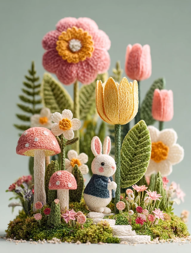 Bunny in a Flower Garden Illustration for E-commerce