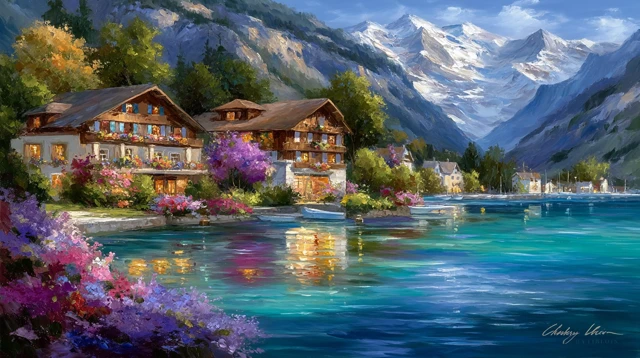 Swiss Alps Landscape Painting - Oil on Canvas - Nature Art