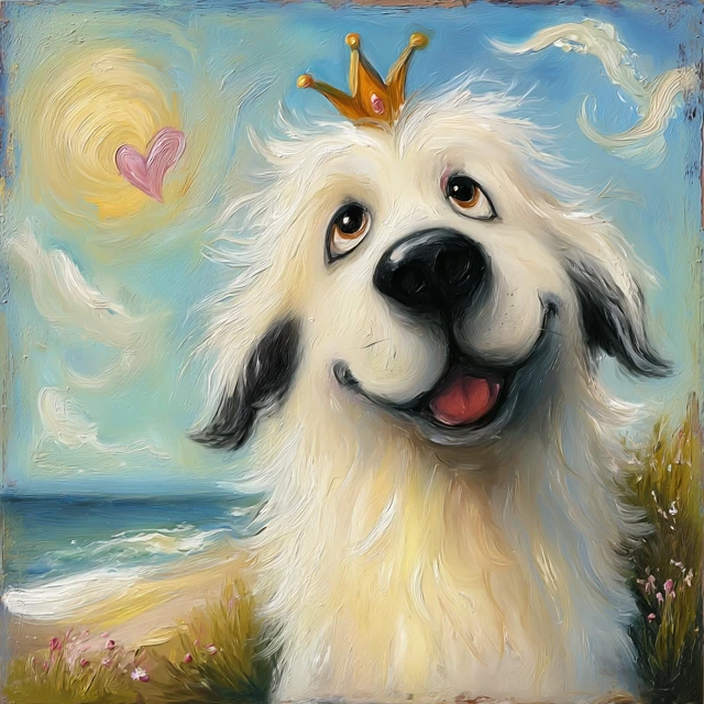Great Pyrenees Dog With Crown Seaside Painting
