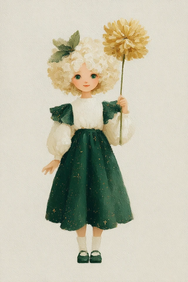 Cute Girl with Flower Childrens Book Illustration