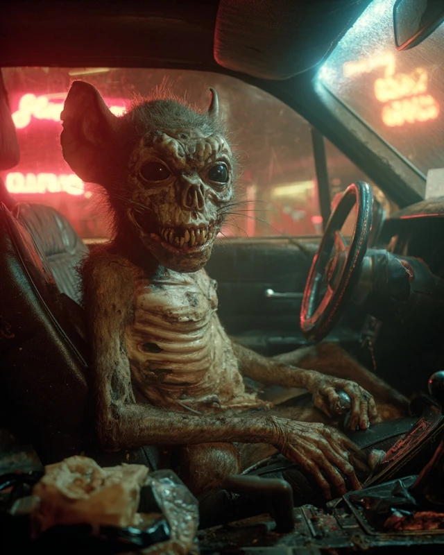 Zombie Rat Fink Horror Movie Scene Cinematic Look