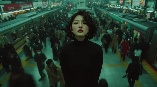 Tokyo Subway Platform Woman in Black