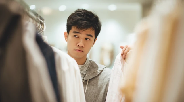 Man Shopping in Minimalist Clothing Store