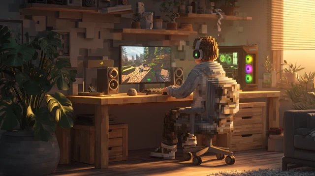 Cozy Minecraft Gamer Setup 3D Render