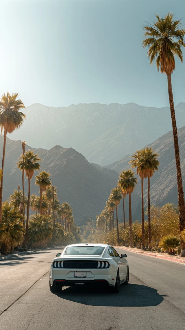 White Ford Mustang Mach I Desert Road Photo