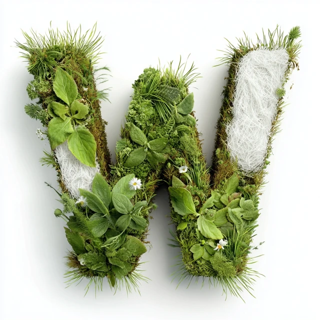3D Letter W Made of Grass and Plants Nature Design