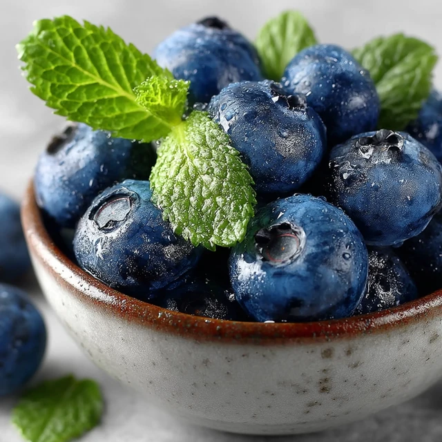 Fresh Blueberries with Mint in a Bowl