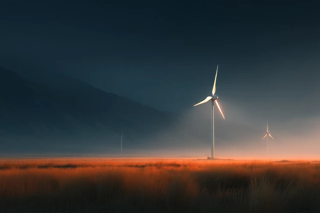 Wind Turbines in a Golden Hour Grassland