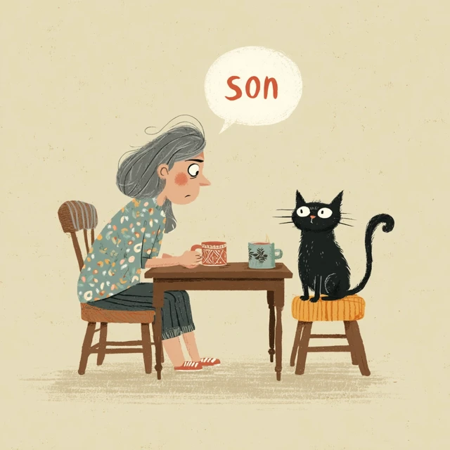 Woman Talks to Cat Like Child Cartoon Illustration