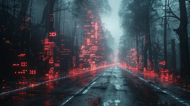 Cyber Forest Road Digital Art Abstract Poster