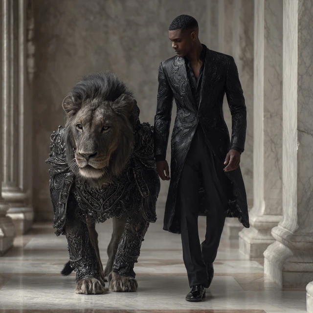 Man and Lion Luxury Editorial Photo Giorgio Armani Style