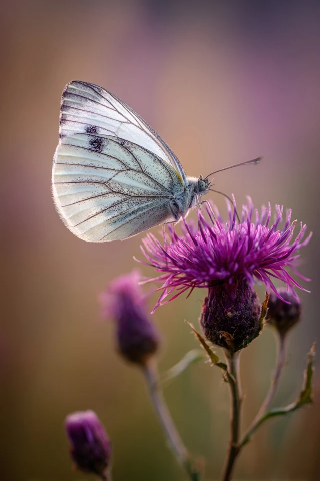 Butterfly on a Purple Thistle Macro Photography