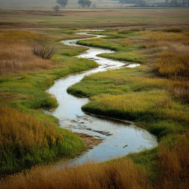 Meandering River in Prairie Landscape