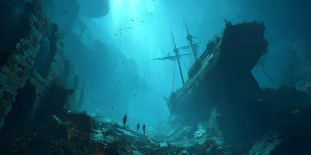 Haunted Shipwreck Underwater Scene