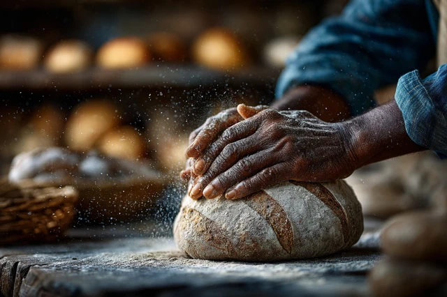 Artisanal Bread Baking Closeup Rustic Bakery Scene