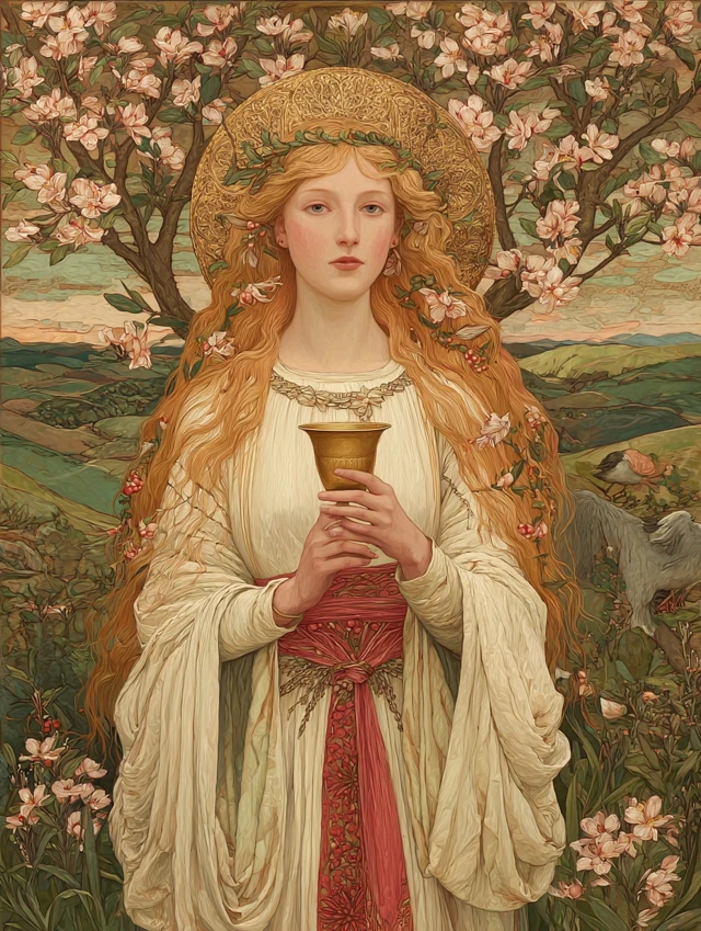 Botticelli Inspired Portrait Spring Goddess with Blossoms