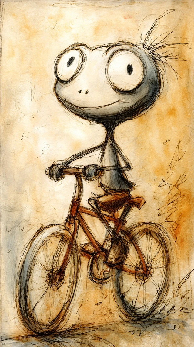 Cute Frog on Bicycle Watercolor Sketch