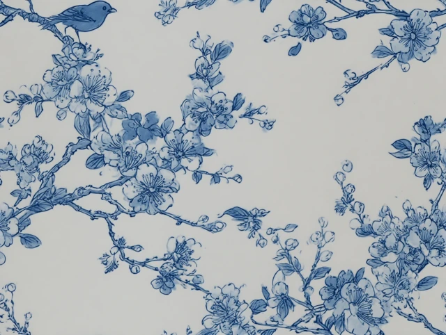 Cobalt Blue Cherry Blossom Porcelain Art