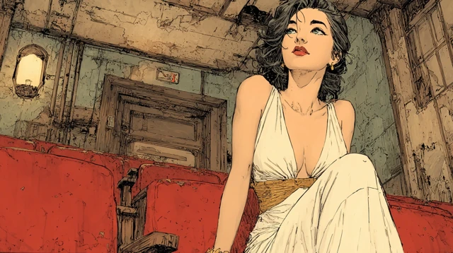 Retro Illustration Elegant Woman Opera House