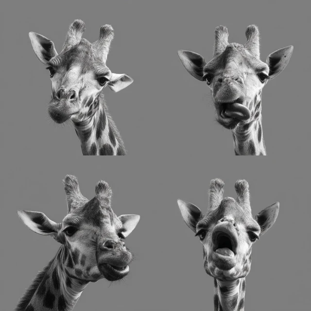 Giraffe Emotions Black and White Photos