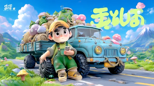 Happy Truck Driver in Cartoon Style