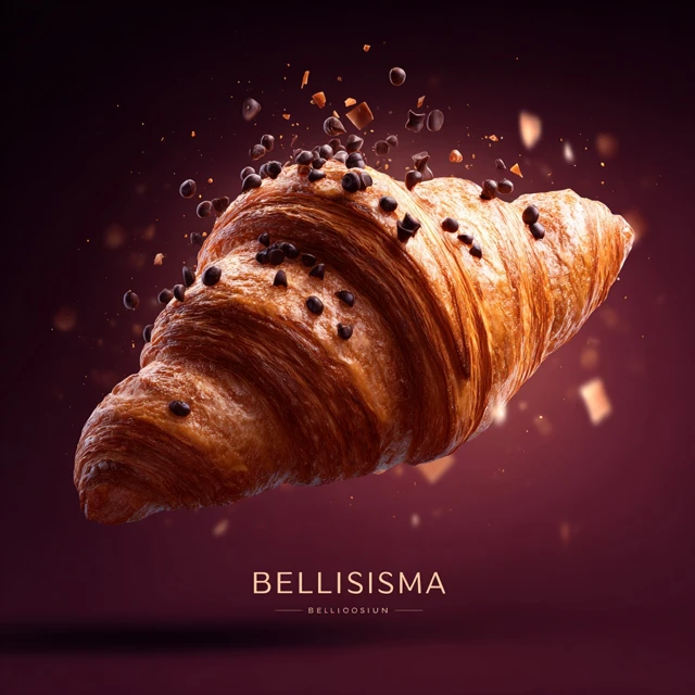 Delicious Croissant with Chocolate Hyperrealistic 3D