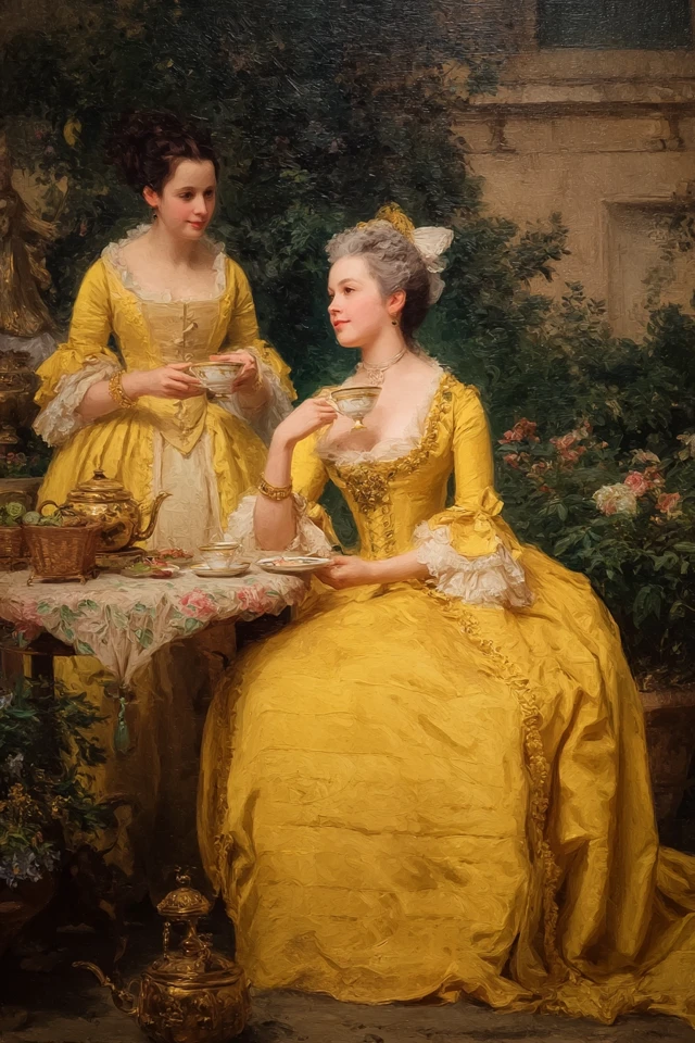 18th Century Queen Garden Tea Party Oil Painting