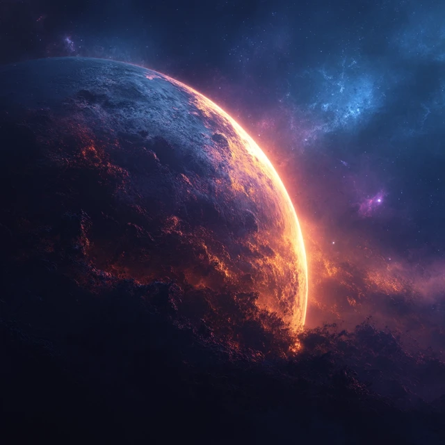 Epic Space Scene Glowing Planet with Nebulae