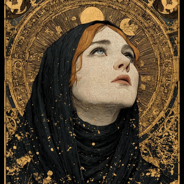 Mystical Tarot Card Woman Moon Stars Astrology Art