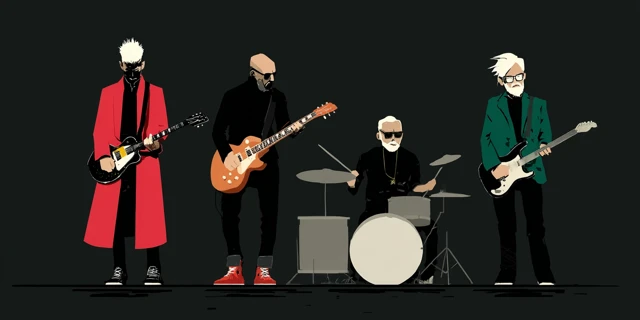 Rock Band Illustration Four Musicians on Stage
