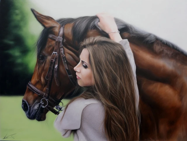 Girl and Horse Hyperrealistic Painting