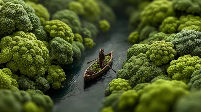 Broccoli River Boat Miniature Photography