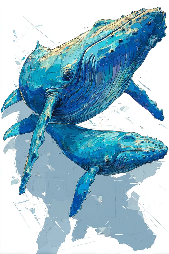 Blue Whale Mother and Calf Digital Painting