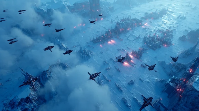 Frozen Wasteland Drone Formation Cinematic View