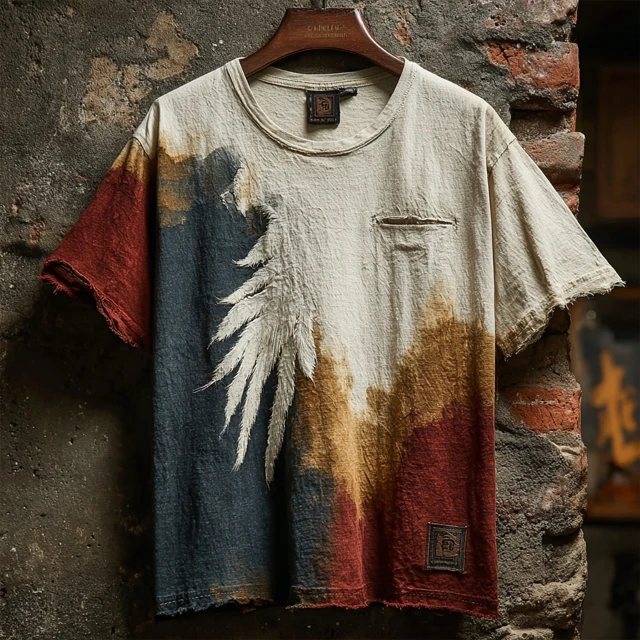 Plant Dyed TShirt White Crane Feather Effect