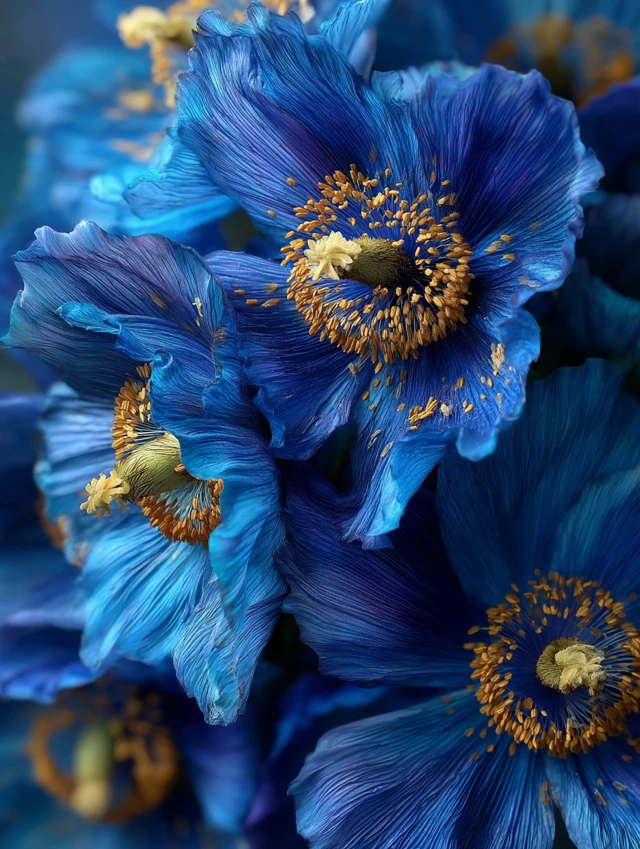 Blue Flowers with Golden Stamens Macro Photography