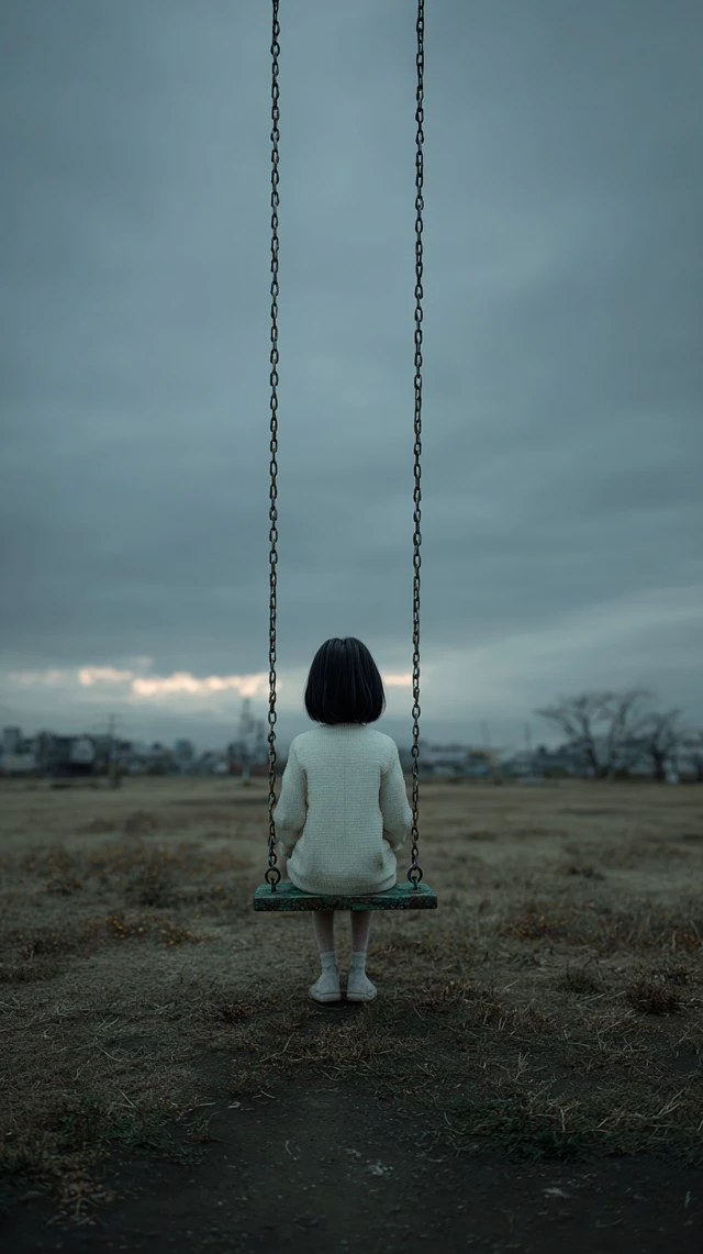 Melancholic Girl on Swing Quiet Park