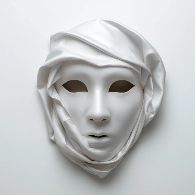 White Plastic Mask on White Background Photorealistic