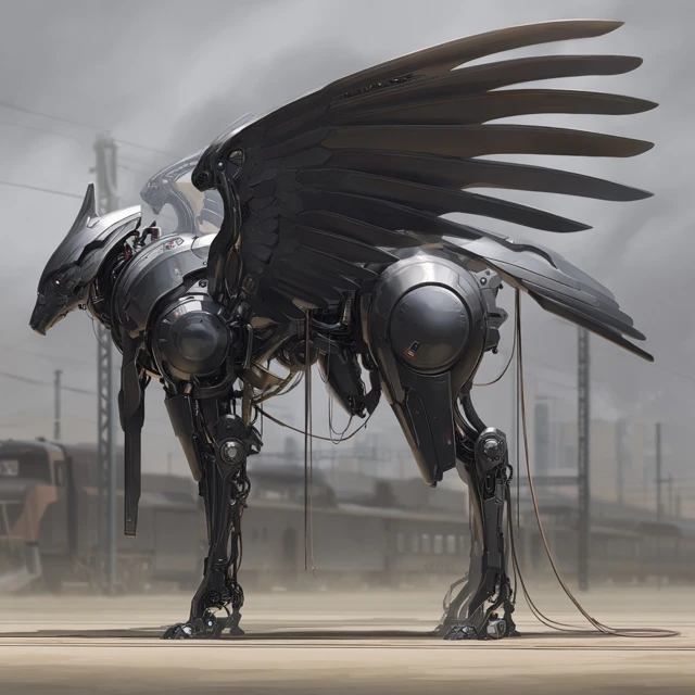 Sci Fi Mecha Griffin with Metal Wings