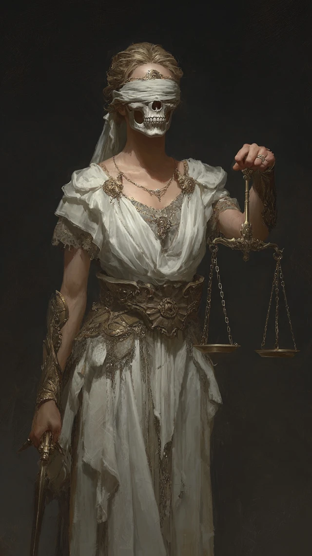 Dark Fantasy Art Lady Justice Skull Face Scales