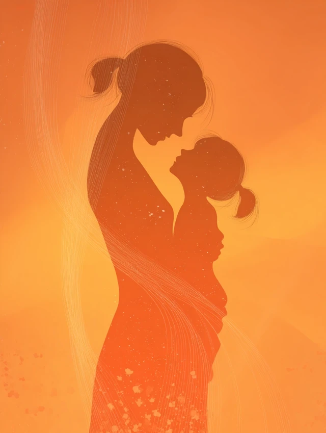 Mother and Child Silhouette in Warm Apricot