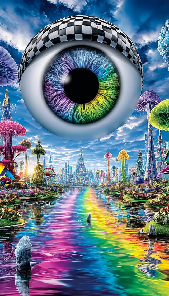 Psychedelic Landscape Giant Eyeball Dreamy Garden