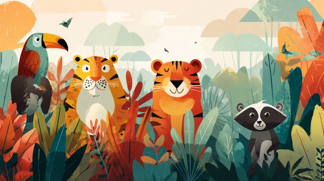 Jungle Animals Illustration Cartoon Style