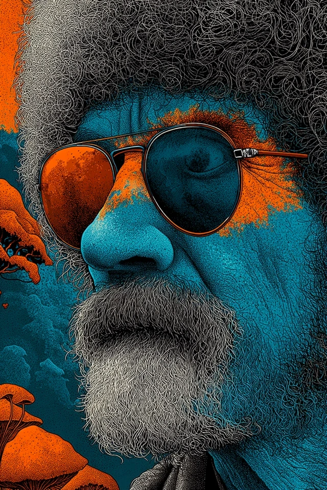 Trippy Bob Ross Mushroom Art Blacklight Poster