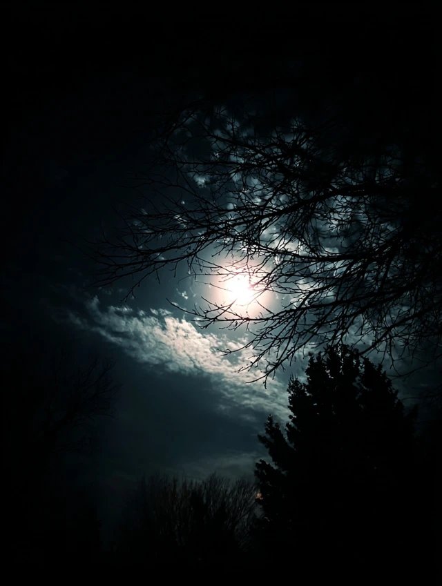 Eerie Moon in Black Sky Horror Scene