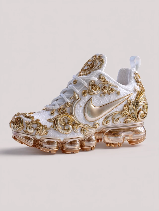 Pope Inspired Nike Sneaker White Gold Baroque Design